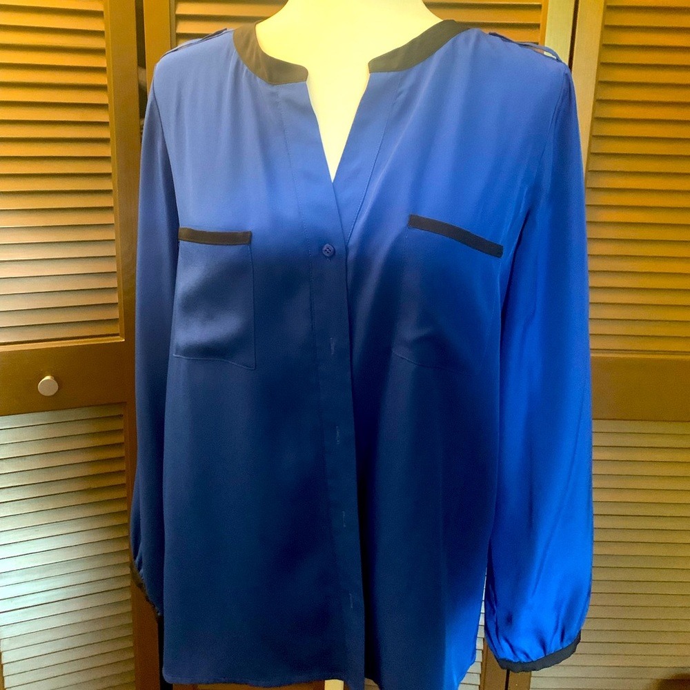 Blue with black detailing silky shirt